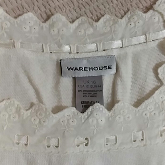 Warehouse/ Cream, fine knit,top,brod Anglaise trim - Picture 2 of 8